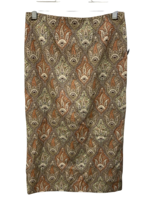 Veronica Beard Size 4 Orange, Green, Beige Paisley Back Zip Midi Skirt Orange, Green, Beige / 4