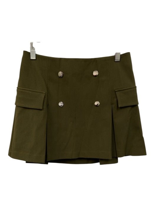 Staud Size 6 Olive Green Polyester Blend Twill Pleat Button Detail Mini Skirt Olive Green / 6