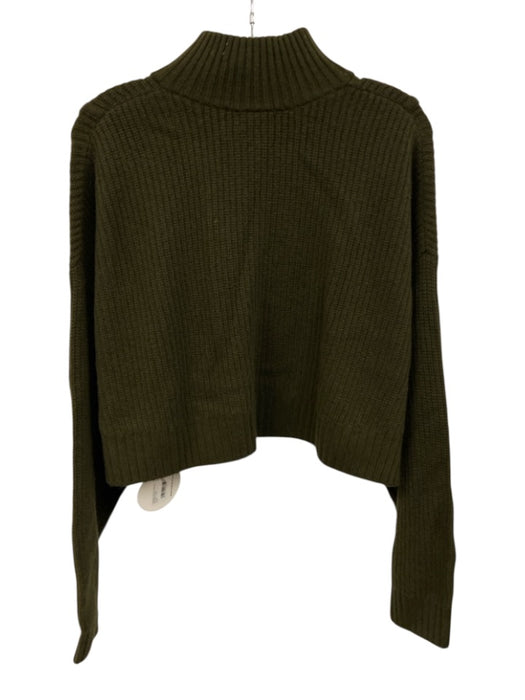 Staud Size M Olive Green Cashmere Ribbed Knit Mock Neck Half Zip Sweater Olive Green / M
