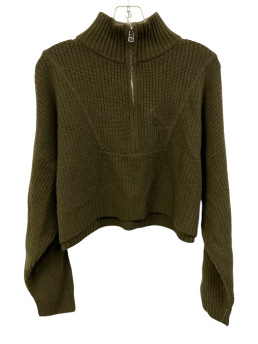 Staud Size M Olive Green Cashmere Ribbed Knit Mock Neck Half Zip Sweater Olive Green / M