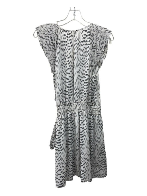 Ramy Brook Size S White & Black Silk & Metallic Wrap Ruffle Trim Dress White & Black / S