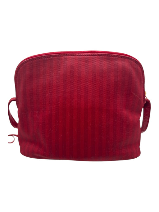 Fendi Red Coated Canvas & Leather Stripe Zip Top Crossbody Strap Bag Red / S