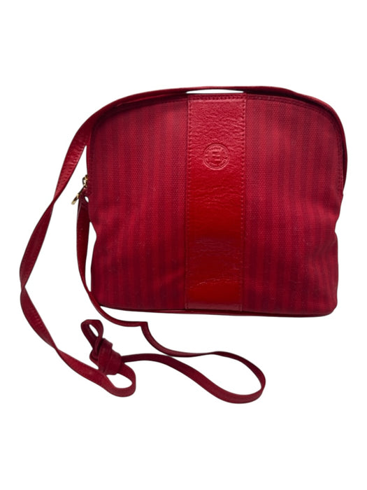 Fendi Red Coated Canvas & Leather Stripe Zip Top Crossbody Strap Bag Red / S