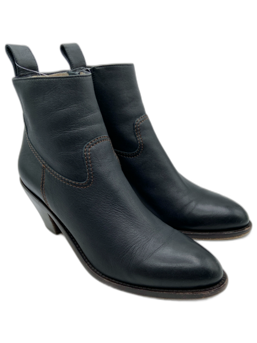 Helmut Lang Shoe Size 38 Black & Brown Lambskin contrast stitch Side Zip Booties Black & Brown / 38