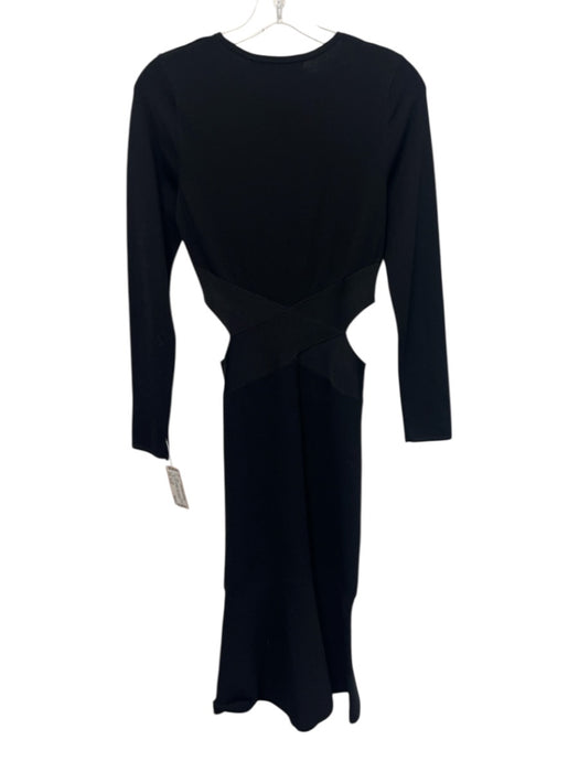 Karen Millen Size Small Black Viscose Cut Out Knit Long Sleeve Midi Dress Black / Small