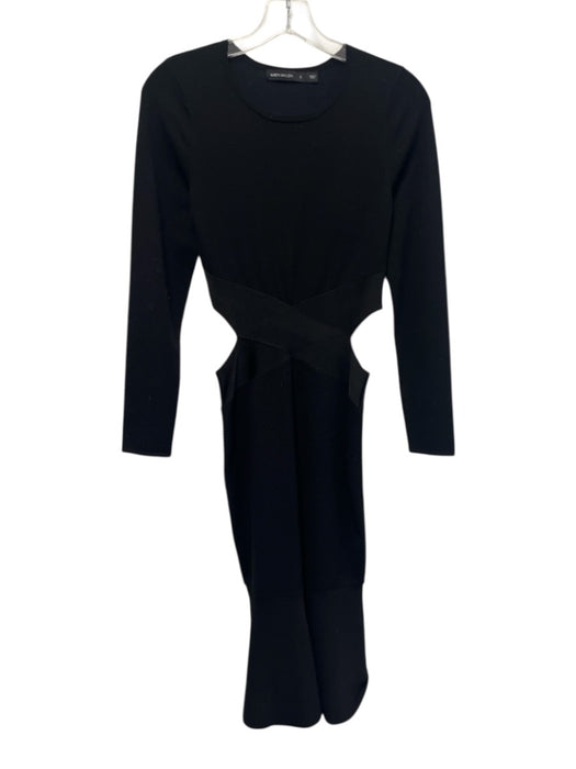 Karen Millen Size Small Black Viscose Cut Out Knit Long Sleeve Midi Dress Black / Small
