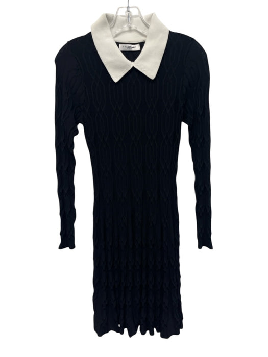 Sandro Size 3 Black & White Viscose Blend Long Sleeve Geometric Print Knit Dress Black & White / 3