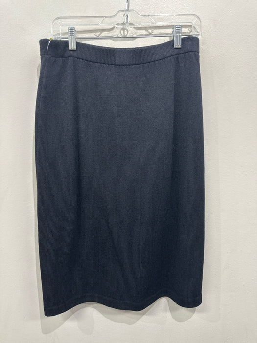 St. John Size 12 Black Rayon & Wool Elastic Waist Midi Knit Skirt