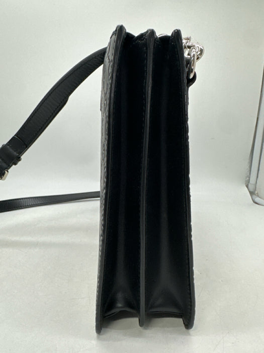 Gucci Black Leather Guccissima embossed Zip Top Messenger Bag
