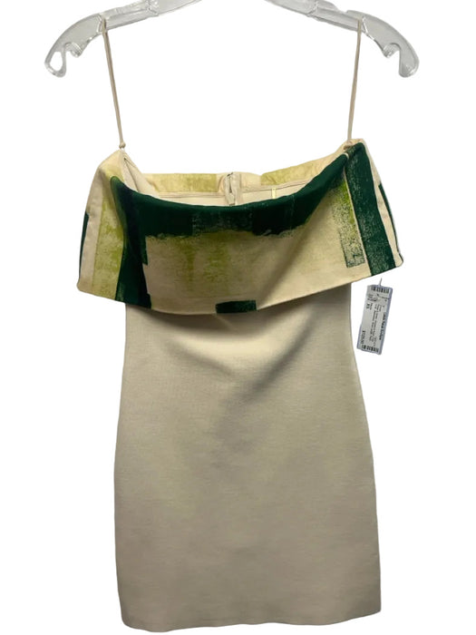 Alexis Size XS Beige & Green Viscose & Nylon Fold Over Sleeveless Dress