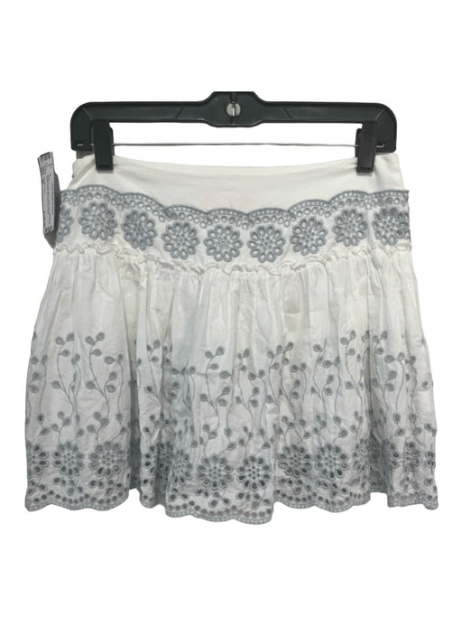 See By Chloe Size 36 White & Pale Blue Cotton Eyelet Floral Ruffle Detail Skirt White & Pale Blue / 36