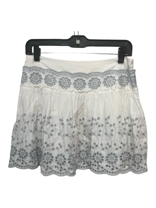 See By Chloe Size 36 White & Pale Blue Cotton Eyelet Floral Ruffle Detail Skirt White & Pale Blue / 36