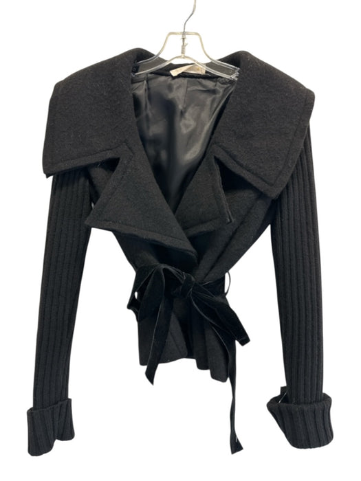 Valentino Size S Black Fleece Wool Large Collar Knit Block Snaps Sweater Jacket Black / S