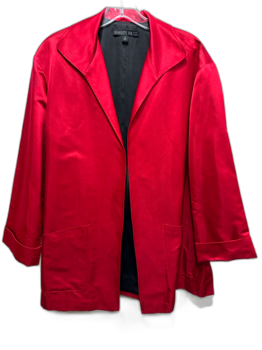 Lafayette 148 Size S Red Rayon Blend Satin Collar pocket Open Front Jacket Red / S