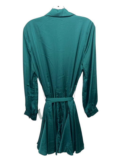 ChokLate Size L Green Polyester Button Down Satin Long Sleeve Mini Dress Green / L