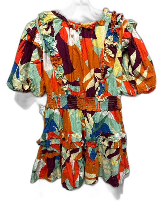 Walter Baker Size L Multi Color Cotton Color Block Leaf Shape Ruffle Dress Multi Color / L