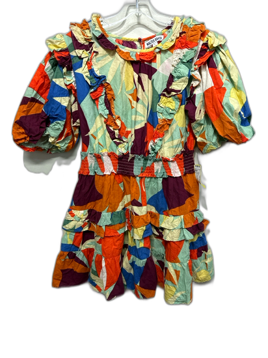 Walter Baker Size L Multi Color Cotton Color Block Leaf Shape Ruffle Dress Multi Color / L