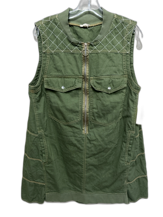 Pilcro Size M Army Green Cotton Sleeveless Half Zip Quilted Detail Dress Army Green / M