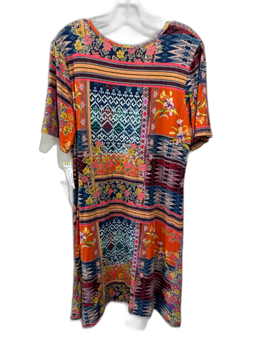 Johnny Was Size L Orange, Blue & Multi Bamboo & Spandex Short Sleeve Dress Orange, Blue & Multi / L