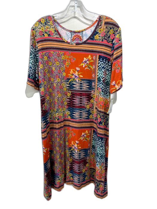 Johnny Was Size L Orange, Blue & Multi Bamboo & Spandex Short Sleeve Dress Orange, Blue & Multi / L