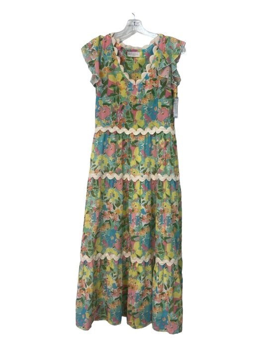 Smith & Quinn Size XS Green, Pink & Multi Polyester Chiffon Floral Maxi Dress Green, Pink & Multi / XS