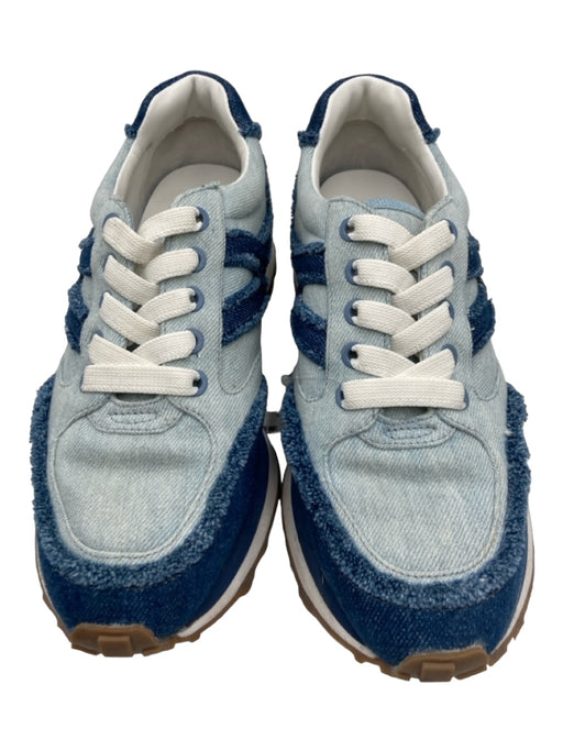 Veronica Beard Shoe Size 7 Blue Wash Cotton Denim Frayed lace up Sneakers Blue Wash / 7