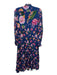 Emily Lovelock Size XS Blue & Pink Print Viscose Floral Tie Neck Sheer Dress Blue & Pink Print / XS