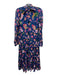 Emily Lovelock Size XS Blue & Pink Print Viscose Floral Tie Neck Sheer Dress Blue & Pink Print / XS