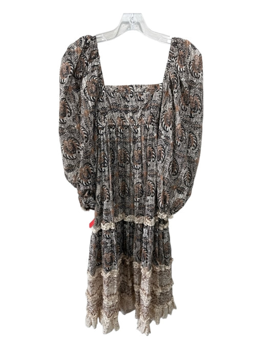 Ulla Johnson Size 00 Brown, Black, Beige Cotton Blend Floral Empire Waist Dress Brown, Black, Beige / 00