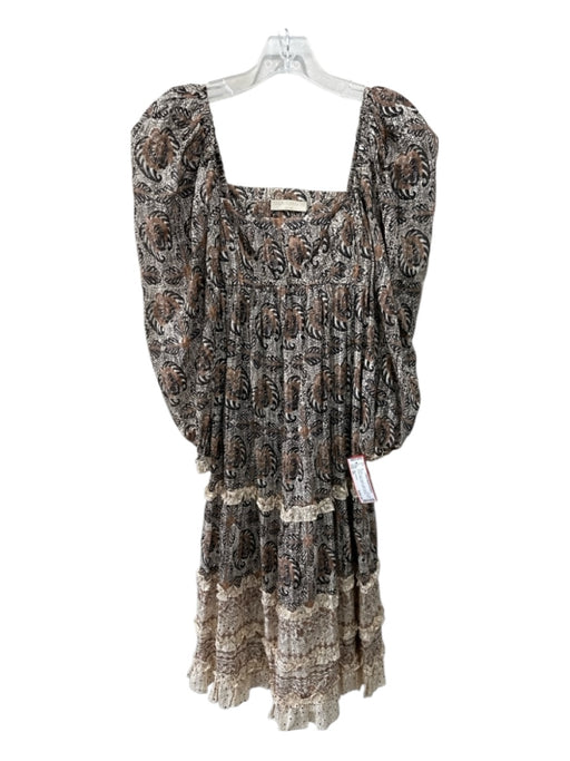 Ulla Johnson Size 00 Brown, Black, Beige Cotton Blend Floral Empire Waist Dress Brown, Black, Beige / 00