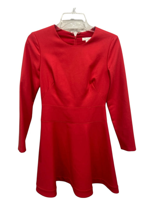 Shoshanna Size 4 Red Polyester Blend Long Sleeve Textured Flare Back Zip Dress Red / 4