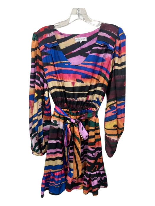 Willa Story Size Small Black & Multi Polyester Long Sleeve Abstract Print Dress Black & Multi / Small