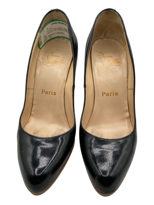 Christian Louboutin Shoe Size 37 Black Leather Almond Toe Stacked Heel Pumps Black / 37