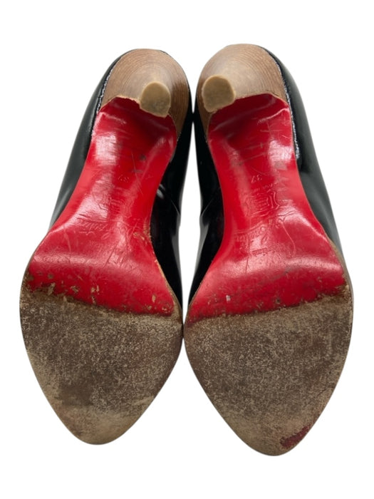 Christian Louboutin Shoe Size 37 Black Leather Almond Toe Stacked Heel Pumps Black / 37