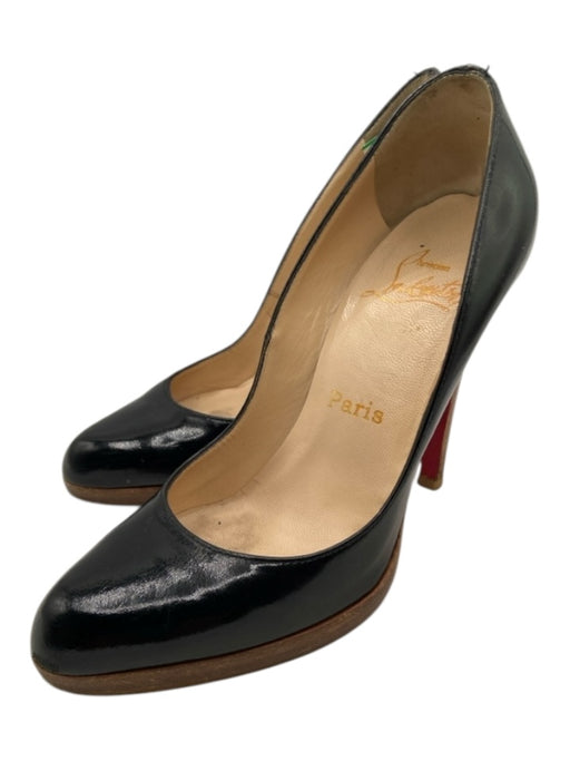 Christian Louboutin Shoe Size 37 Black Leather Almond Toe Stacked Heel Pumps Black / 37