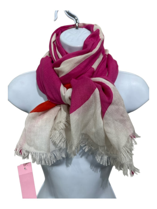 Kate Spade pink, white, orange Cotton Blend Circles Fringe Trim Rectangle scarf Pink, White, Orange / One Size