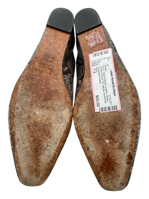 Vince Shoe Size 7.5 Taupe & Brown Leather Snake Pointed Almond Toe Wedge Mules Taupe & Brown / 7.5