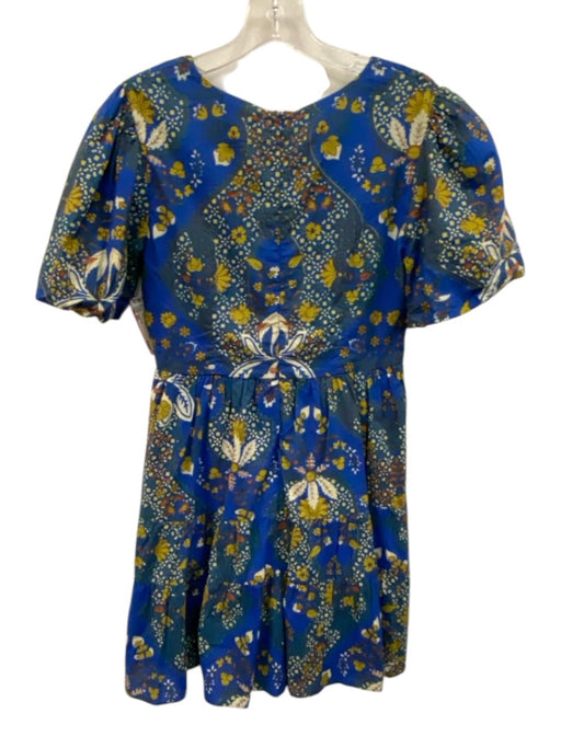 Anna Cate Size XS Blue, Green, Brown Cotton Abstract Floral V Neck Dress Blue, Green, Brown / XS