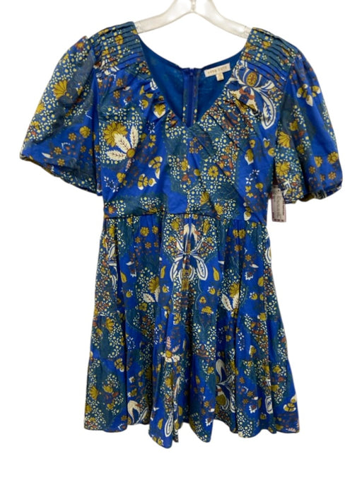 Anna Cate Size XS Blue, Green, Brown Cotton Abstract Floral V Neck Dress Blue, Green, Brown / XS