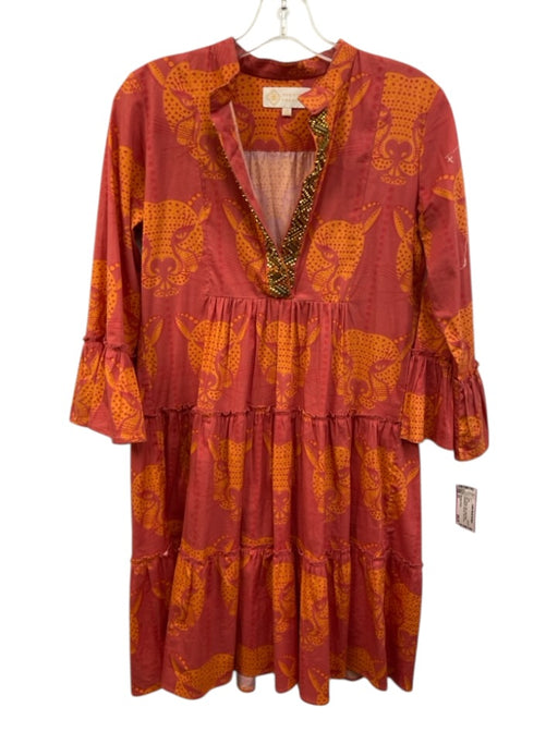 Sheridan French Size XS Red, Orange, Gold Cotton Blend Embellished Dress Red, Orange, Gold / XS