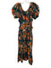 Ulla Johnson Size 2 Teal Green & Orange Cotton Floral Cut Out Waist Maxi Dress Teal Green & Orange / 2