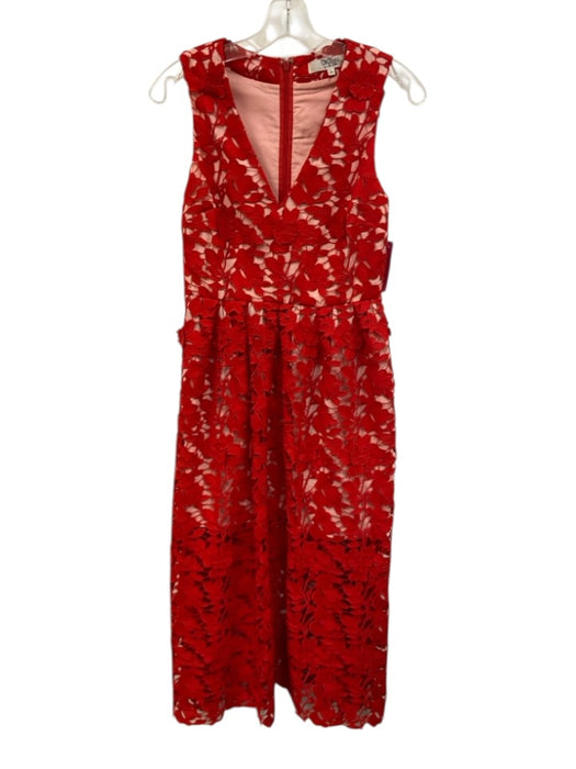 CROSBY by Mollie Burch Size 2 Red & Pink Polyester & Cotton Lace Overlay Dress Red & Pink / 2
