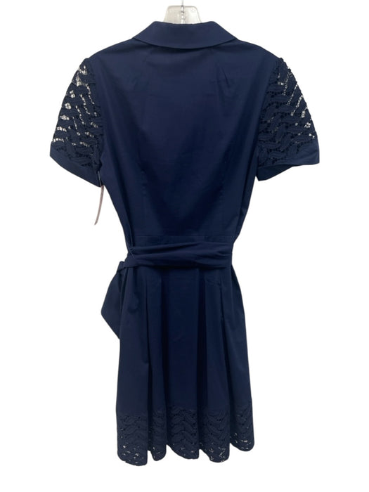 Shoshanna Size 4 Navy Blue Cotton Crochet Lace Button Down Short Sleeve Dress Navy Blue / 4