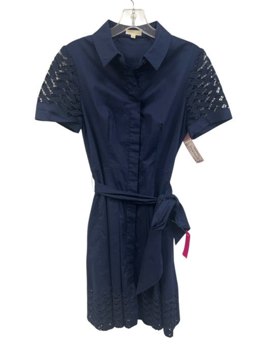 Shoshanna Size 4 Navy Blue Cotton Crochet Lace Button Down Short Sleeve Dress Navy Blue / 4
