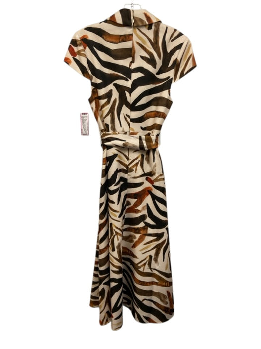 Badgley Mischka Size 2 Cream & Brown Polyester Zebra Lapel Maxi Dress Cream & Brown / 2