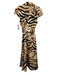 Badgley Mischka Size 2 Cream & Brown Polyester Zebra Lapel Maxi Dress Cream & Brown / 2