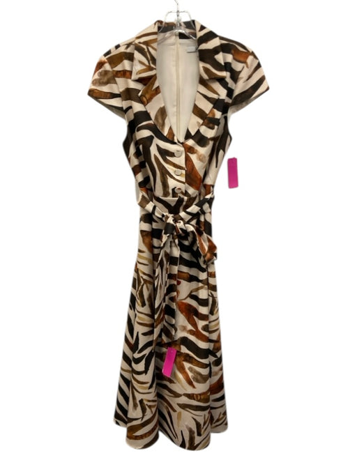 Badgley Mischka Size 2 Cream & Brown Polyester Zebra Lapel Maxi Dress Cream & Brown / 2