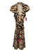 Badgley Mischka Size 2 Cream & Brown Polyester Zebra Lapel Maxi Dress Cream & Brown / 2