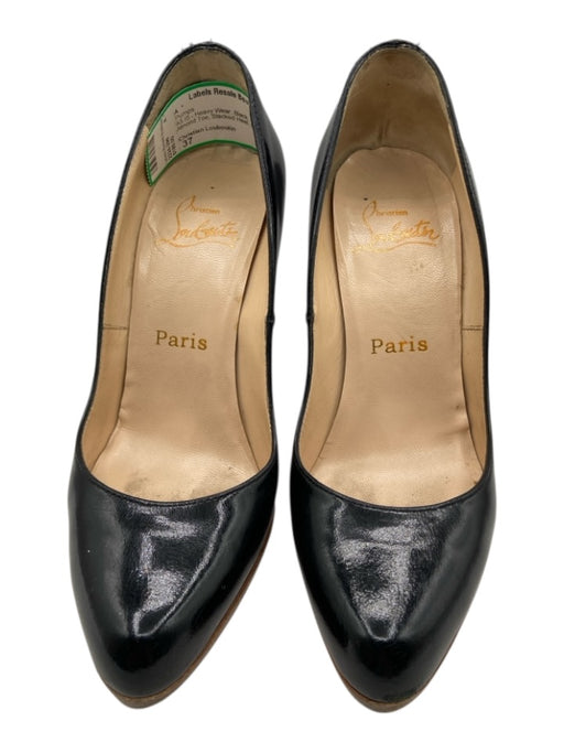 Christian Louboutin Shoe Size 37 Black Leather Almond Toe Stacked Heel Pumps Black / 37