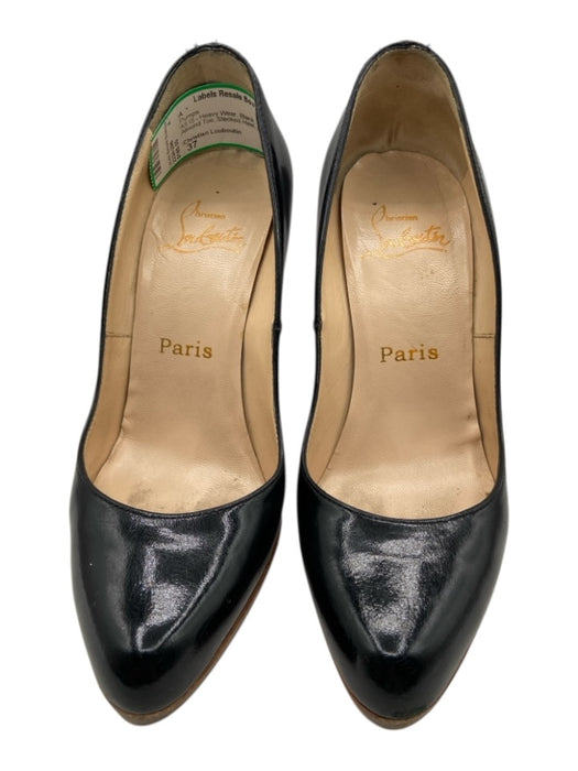 Christian Louboutin Shoe Size 37 Black Leather Almond Toe Stacked Heel Pumps Black / 37